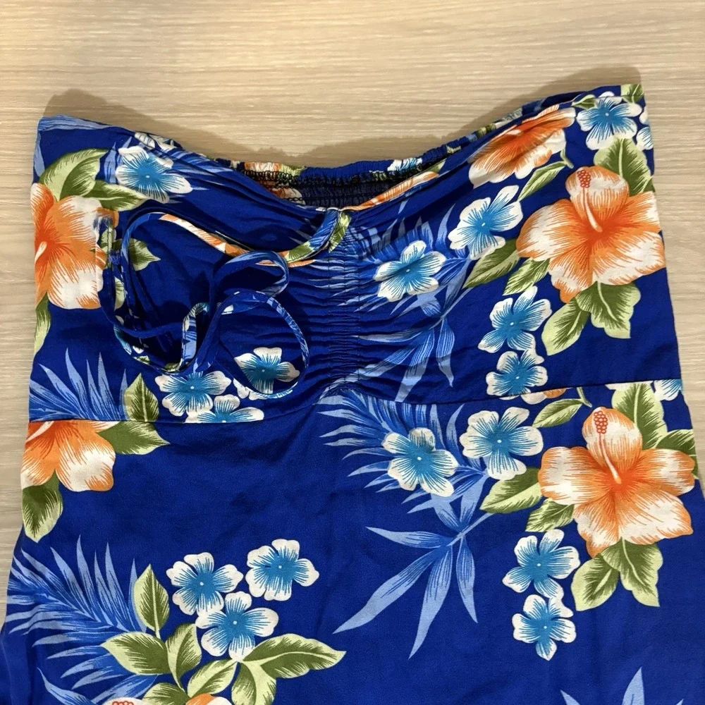 Hawaii Hangover Girls Dress Blue Floral Hibiscus High Low Strapless Smocked 14